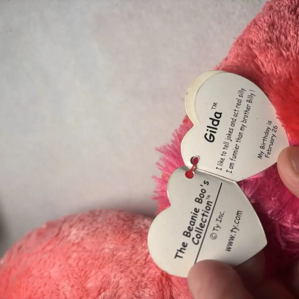 Ty Beanie Boos Gilda Pink Flamingo Plush Blue Eyes Heart New With Tag 14 Inches